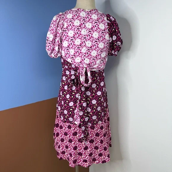 Ann Taylor Mixed Floral Wrap Midi Dress Black Pink Size 2 Petite - Picture 7 of 9